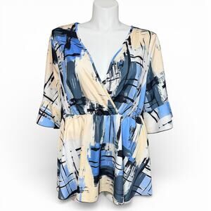 SHEIN Curve Womens Peplum Top Blouse Shirt Empire Waist Ruffle Half Sleeve 3XL